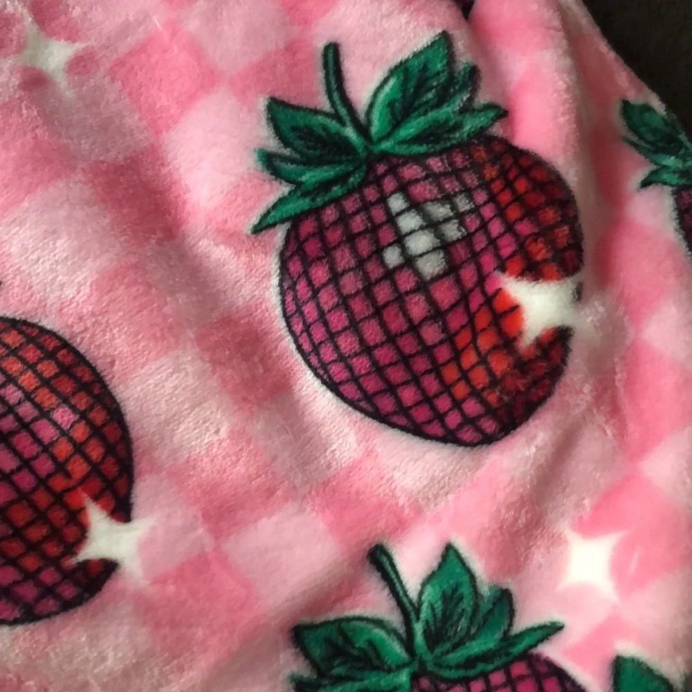 Betsey Johnson Pink DISCO Strawberry Checkered Throw Blanket